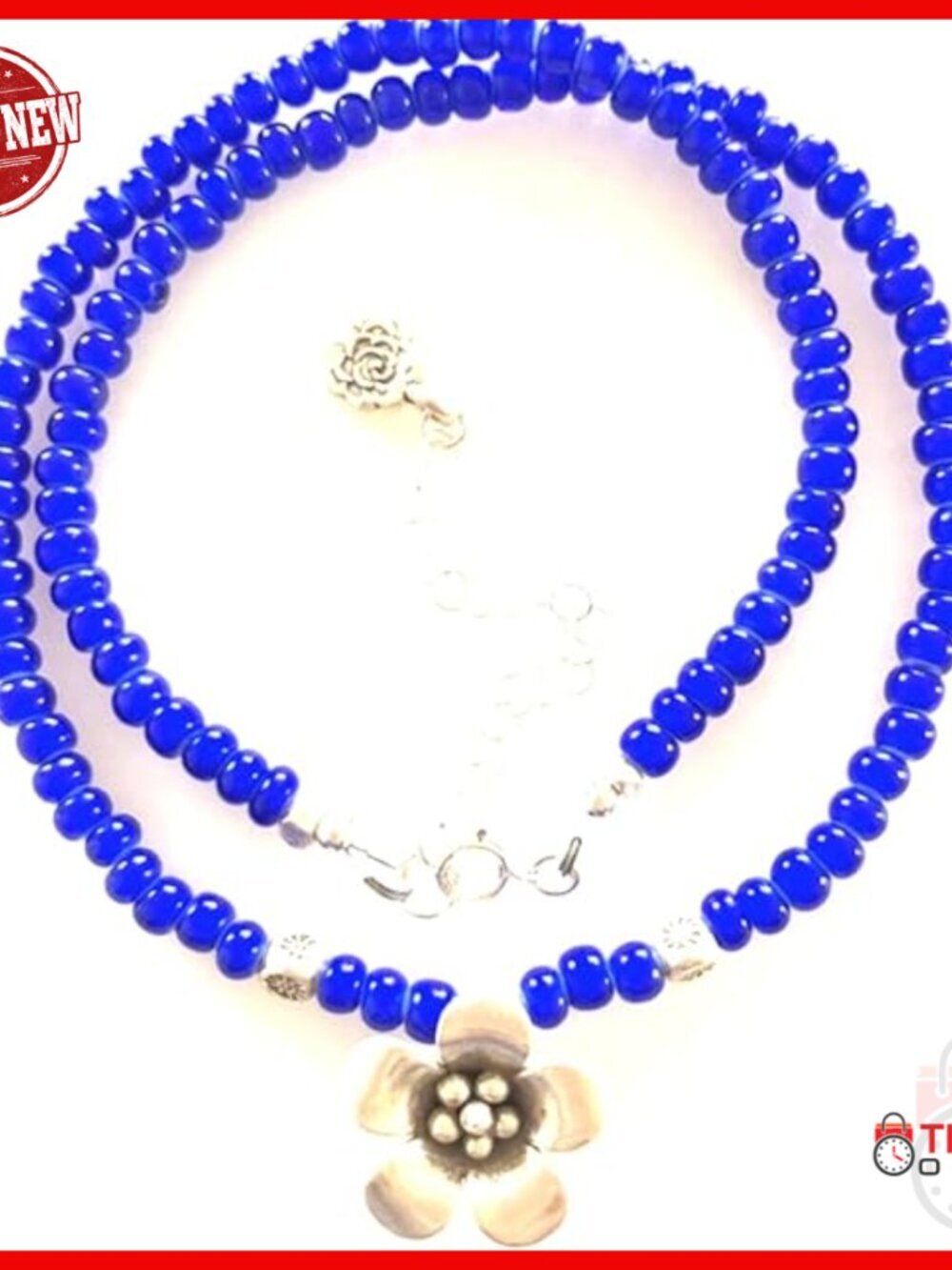 Sterling Silver Flower Choker Necklace with Heart Beads, 16 Inches